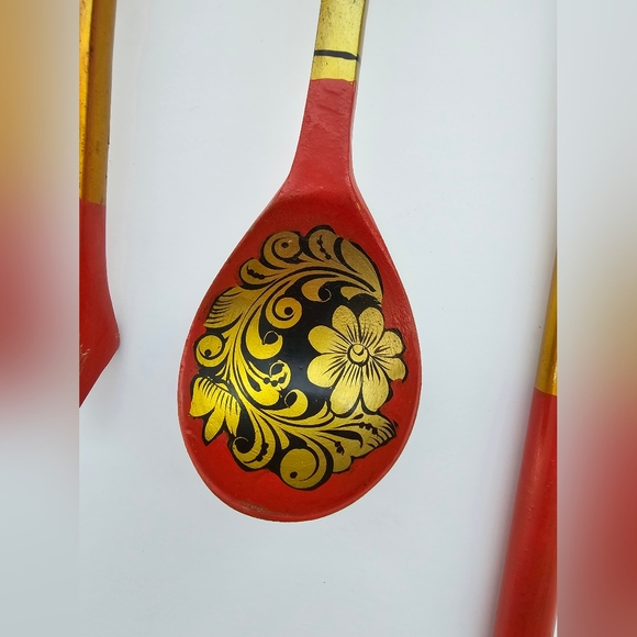 KHOKHLOMA Wooden Spoon Hand Painted RUSSIAN Lacquer Black Red & Gold Lot(8) - Picture 6 of 14